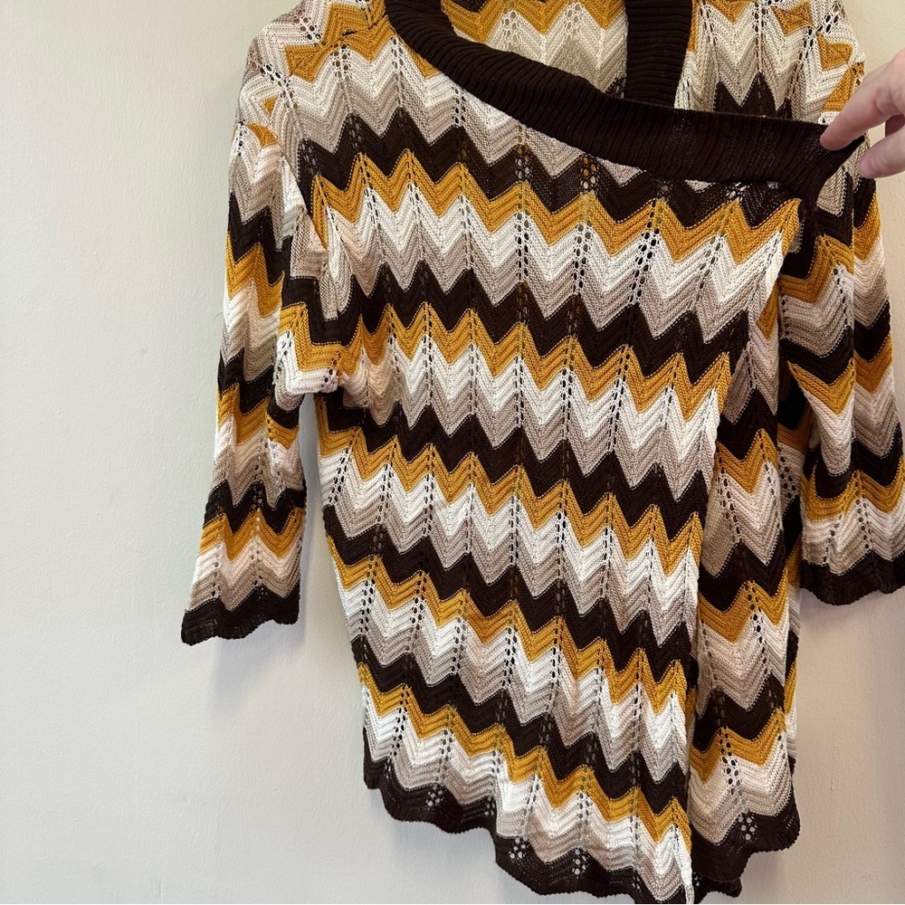 Chevron Patterned Lace Open Front Cardigan - Picture 2 of 7